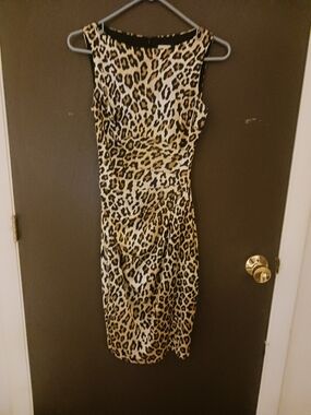 Cache Leopard Print Sleeveless Sheath Dress - Tan/Black Size 2